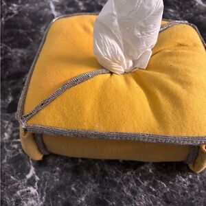 Yellow Tissue Box Cover with Silver Trim